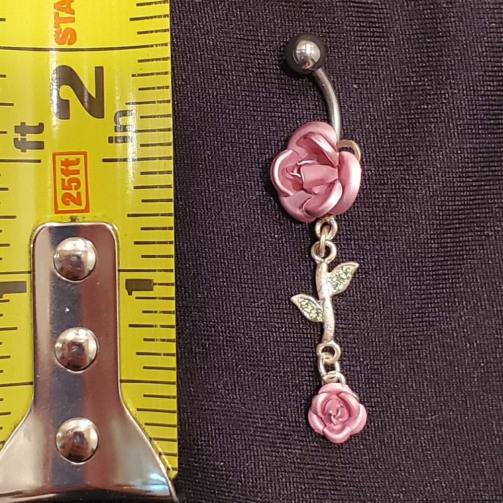 Belly/Naval Ring w Pink Roses 14 ga.